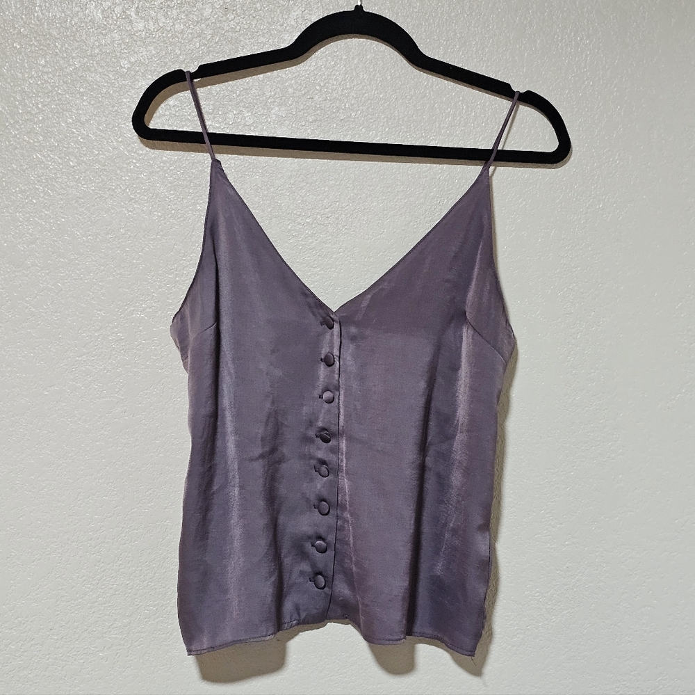 Topshop Chic Silk Lavender Button-Up Tank Top